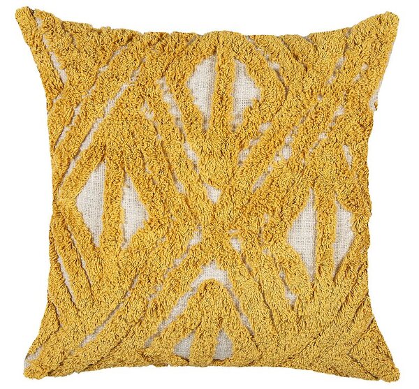 Cuscino decorativo giallo cotone 45 x 45 cm motivo geometrico fiammato trapuntato ricamato rivestimenti sfoderabili con imbottitura boho style Beliani