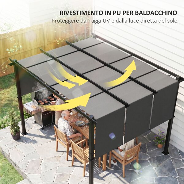 Outsunny Gazebo Pergola 3x3.5 m con 3 Tettucci Regolabili in Acciaio e Poliestere Anti UV, Grigio