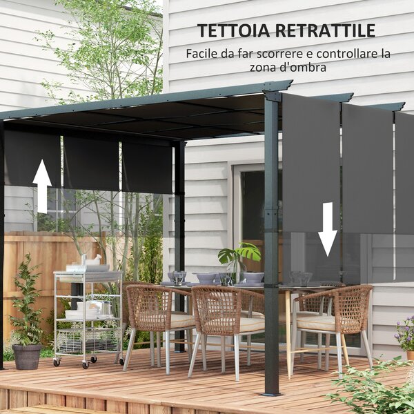 Outsunny Gazebo Pergola 3x3.5 m con 3 Tettucci Regolabili in Acciaio e Poliestere Anti UV, Grigio