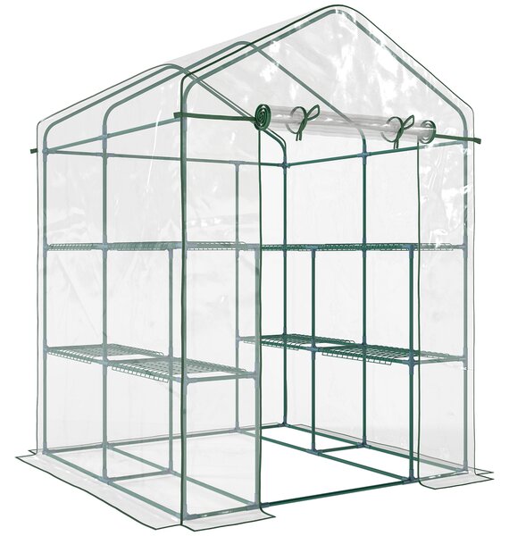 Outsunny Serra da Giardino in PVC Trasparente con cerniera e Ripiani, Serra da Balcone con Scaffali per Piante Orto,1.43 x 1.43 x 1.95m | Aosom Italy