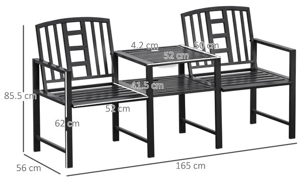 Outsunny Panchina da Giardino Moderna 2 Posti con Tavolino e Foro per Ombrellone Arredamento da Esterno 165x56x85.5cm Nero|Aosom