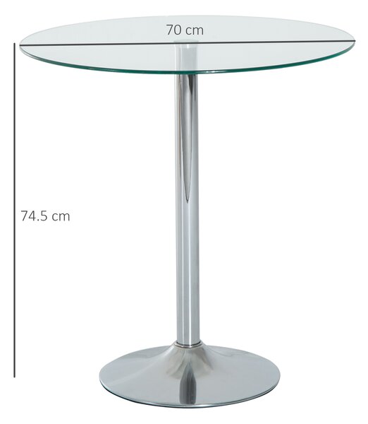 HOMCOM Tavolo da Pranzo Rotondo con Piano in Vetro, Telaio Metallico, Colore Argento | Aosom Italy