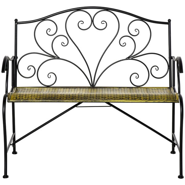 Outsunny Panchina in Ferro da Giardino , Panca da Esterno in Stile Vintage 2 Posti, 100x 50x88cm, Nero|Aosom