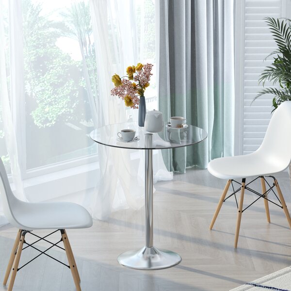 HOMCOM Tavolo da Pranzo Rotondo con Piano in Vetro, Telaio Metallico, Colore Argento | Aosom Italy