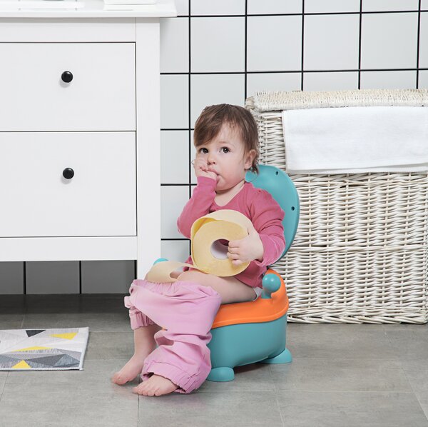 Vasino Ergonomico per Bambini 6+ Mesi con Schienale e Vaschetta Rimovibile Blu Arancione
