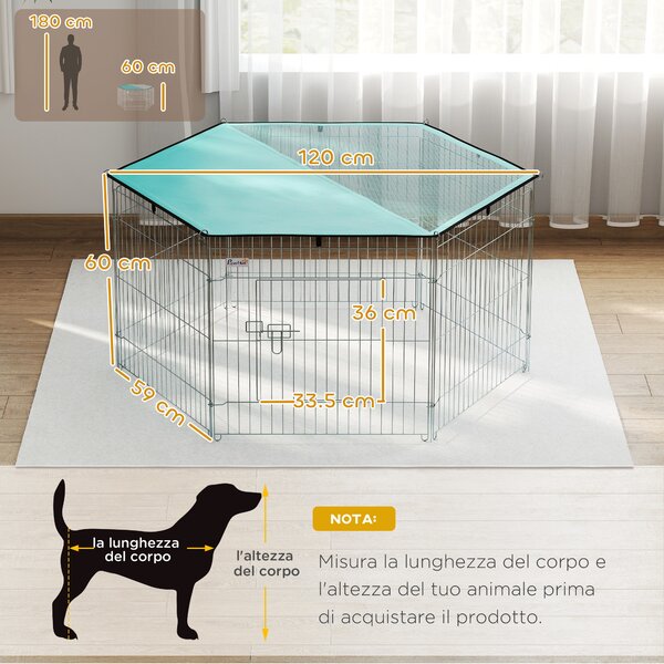 PawHut Recinto per Animali Domestici con Copertura Impermeabile 6 Moduli 59 x 60cm|Aosom