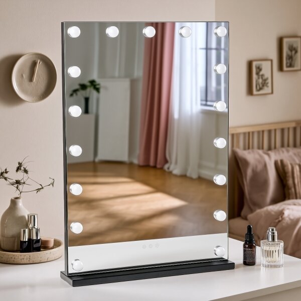 Brilagi - Specchio da trucco LED dimmerabile HOLLYWOOD LED/15W/230V 55x70 cm nero