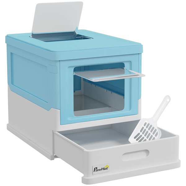 PawHut Lettiera per Gatti Chiusa con Paletta, Vassoio Estraibile e 2 Porte, 47.5x35.5x36.7cm, Azzurro | Aosom Italy