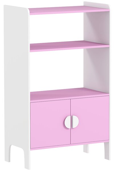 AIYAPLAY Libreria per bambini, 2 Ripiani, 2 Armadietti, autoportante, Design anti-ribaltamento, Piedini antiscivolo, MDF, Rosa+bianco | Aosom Italy