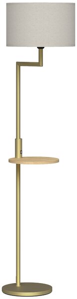 HOMCOM Lampada da Terra Moderna con Mensola, Paralume in Lino, Interruttore a Catena e Porta USB Ø40x170 cm, Oro | Aosom Italy