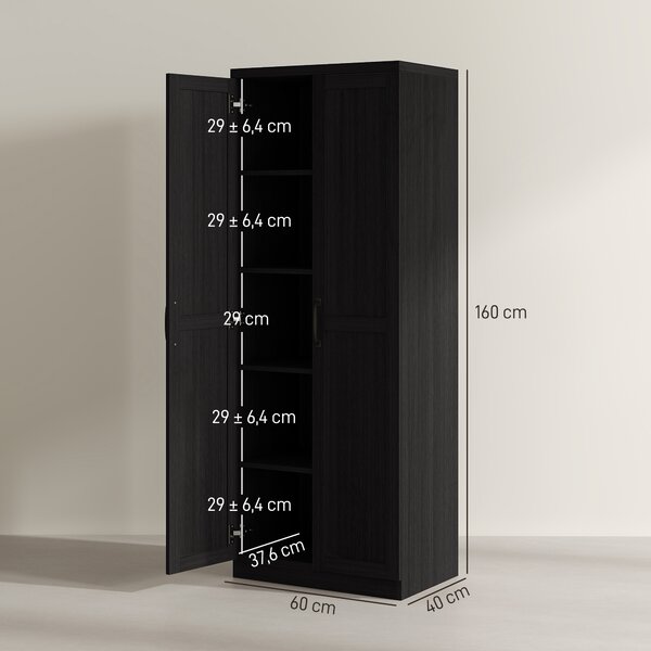 HOMCOM Buffet cucina, mobile cucina archiviazione con doppia porta e 2 ripiani regolabili, 60 x 40 x 160 cm, nero | Aosom Italy