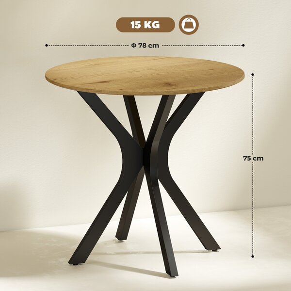 HOMCOM Tavolo da pranzo rotondo, Design moderno, 78 cm x 78 cm x 75 cm, Legno naturale | Aosom Italy