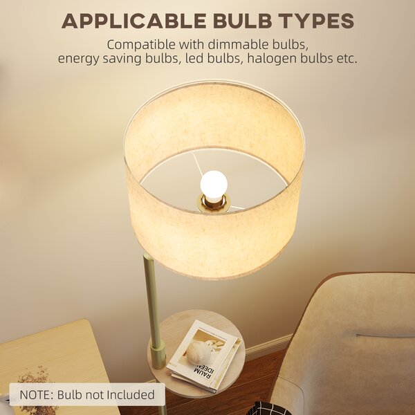 HOMCOM Lampada da Terra Moderna con Mensola, Paralume in Lino, Interruttore a Catena e Porta USB Ø40x170 cm, Oro | Aosom Italy