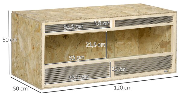 PawHut Terrario per Rettili/Anfibi, Porte Scorrevoli in Vetro, Griglie di Ventilazione, 120x50x50cm | Aosom Italy