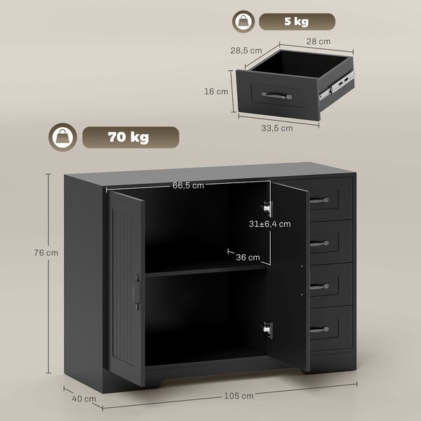 HOMCOM Sideboard, Mobiletto, stile moderno, 4 Cassetti, 1 Armadio, 105 x 40 x 76 cm, Nero | Aosom Italy