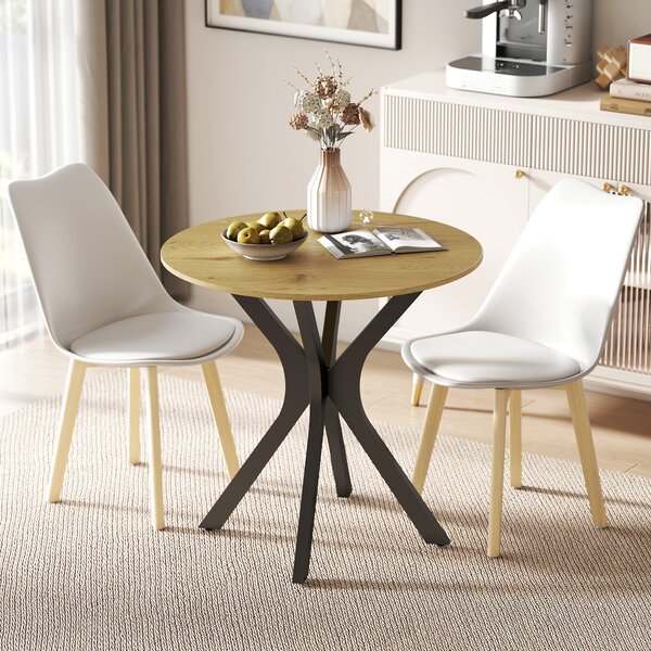 HOMCOM Tavolo da pranzo rotondo, Design moderno, 78 cm x 78 cm x 75 cm, Legno naturale | Aosom Italy