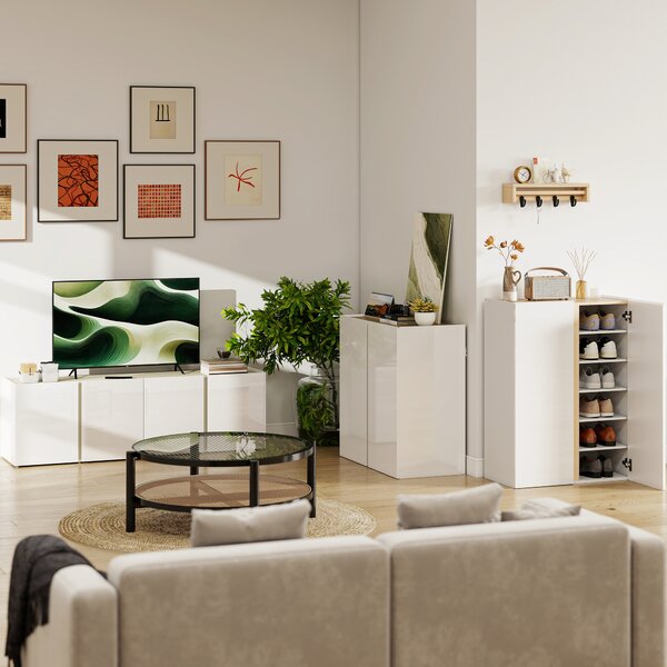 HOMCOM Buffet a alta brillantezza, mobile da archiviazione con 2 porte a chiusura ammortizzata e ripiano regolabile, 80x40x80cm, bianco | Aosom Italy
