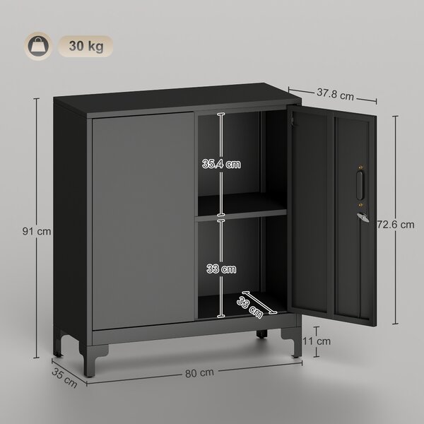 HOMCOM Armadietto da ufficio in metallo, porte chiudibili, cassettiera da ufficio, design a due livelli, Nero | Aosom Italy