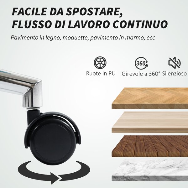 HOMCOM Sedia per Scrivania ad Altezza Regolabile con 5 Rotelle, in Silicone PU, Schiuma e Acciaio, 52x58x80-90 cm, Blu | Aosom Italy