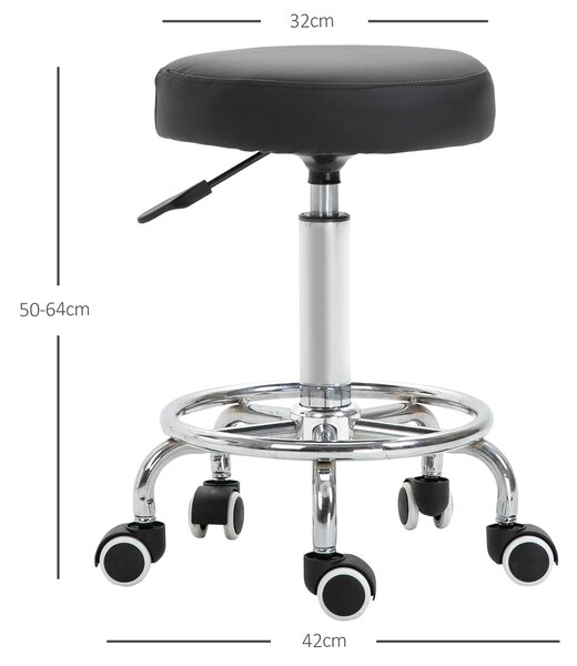 Vinsetto Sgabello con Ruote, sgabello da massaggio con altezza regolabile 50-64 cm e seduta imbottita, girevole 360°, nero | Aosom Italy