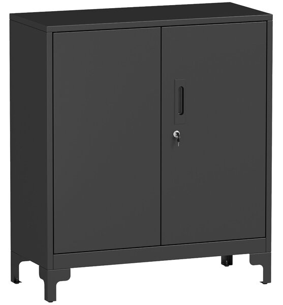 HOMCOM Armadietto da ufficio in metallo, porte chiudibili, cassettiera da ufficio, design a due livelli, Nero | Aosom Italy