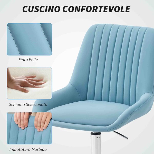 HOMCOM Sedia per Scrivania ad Altezza Regolabile con 5 Rotelle, in Silicone PU, Schiuma e Acciaio, 52x58x80-90 cm, Blu | Aosom Italy