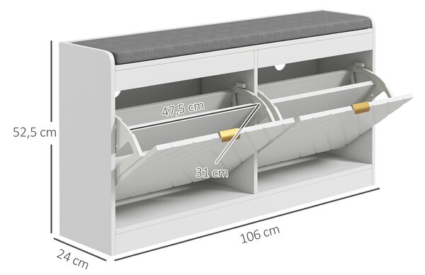 HOMCOM Panca porta scarpe, panca portaoggetti, asse seduta imbottita, cassetto ribaltabile, motif 106 x 24 x 52,5 cm, bianco | Aosom Italy