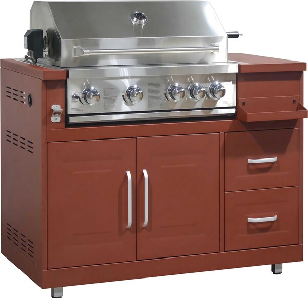 Cucina da esterno a 4 pezzi con fornello a gas effetto mattone - Oviala Memphis