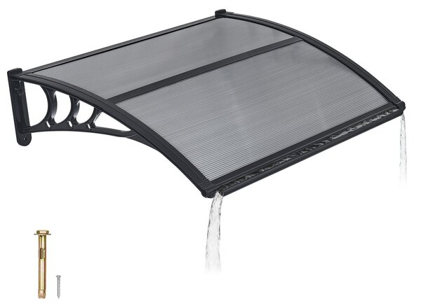 Tettoia per porta d'ingresso - Tettoia ad arco 100 x 75,5 cm - Policarbonato - Con sistema di drenaggio - Supporti in ABS - Protezione dai raggi UV - Protezione da pioggia, neve e sole - Grigio fumo