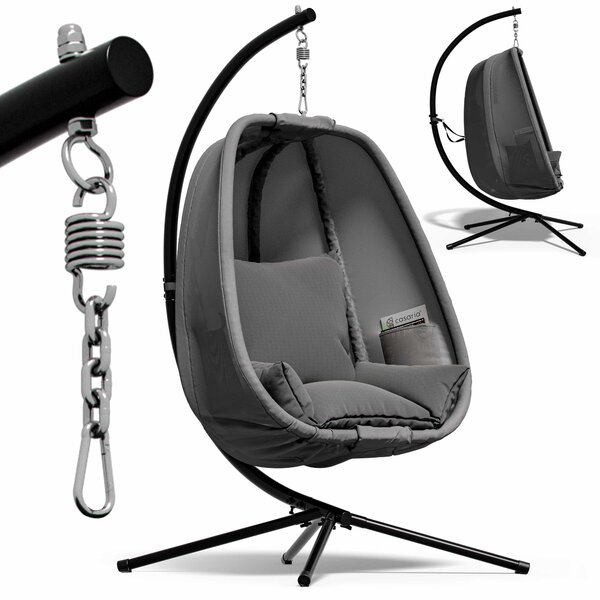 CASARIA® Sedia a Dondolo da Esterno ed Interno con Telaio 2 Tasche Laterali con Cuscino Poltrona Sospesa XXL con Capacità 150 kg Stabile Resistente