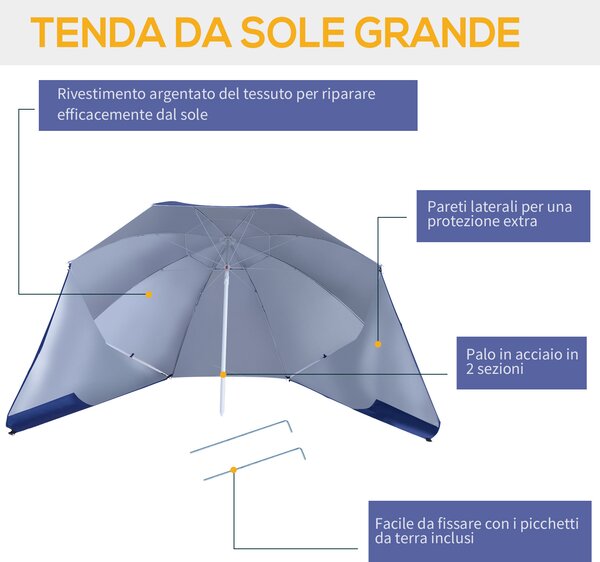 Outsunny Ombrellone Tenda Parasole 2 in 1 da Giardino Spiaggia Protezione UV 50 in Poliestere Ferro con Borsa di Trasporto 210x 222cm|Aosom