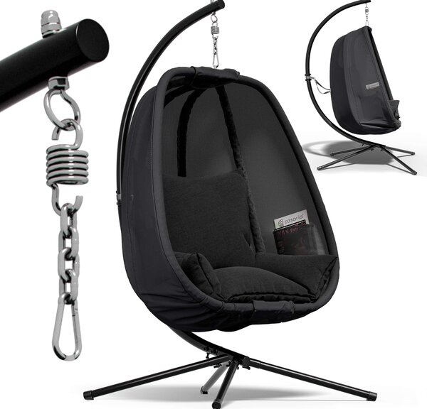 CASARIA® Sedia a Dondolo da Esterno ed Interno con Telaio 2 Tasche Laterali con Cuscino Poltrona Sospesa XXL con Capacità 150 kg Stabile Resistente