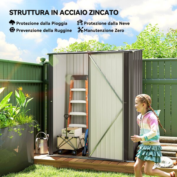 Outsunny Casetta da Giardino in Acciaio Porta Attrezzi con Catenaccio, 161.5x94.5x196cm, Grigio Chiaro | Aosom Italy