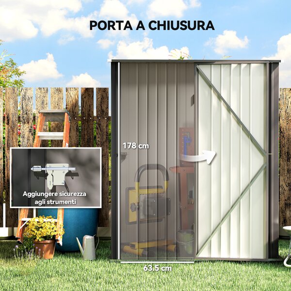 Outsunny Casetta da Giardino in Acciaio Porta Attrezzi con Catenaccio, 161.5x94.5x196cm, Grigio Chiaro | Aosom Italy