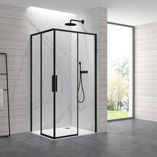 Kamalu box doccia 70x70cm angolare porte scorrevoli finitura nera | kla1000n