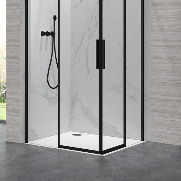 Kamalu box doccia 70x70cm angolare porte scorrevoli finitura nera | kla1000n