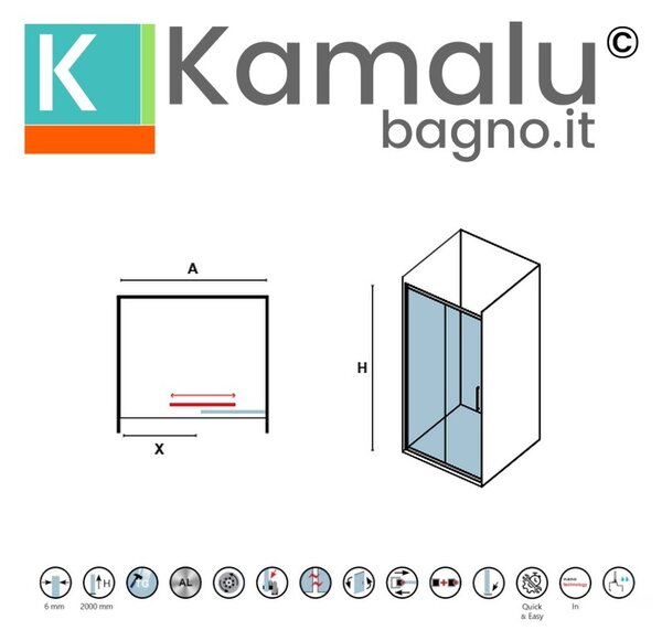 Kamalu porta doccia scorrevole 120cm altezza 200cm finitura cromo | kz4000