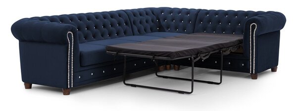 Divano angolare blu allungabile (con penisola a destra/a L) con rivestimento in velluto York Blik – Ropez