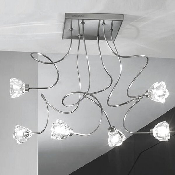 Plafoniera illuminando ginevra clara 6 g9 led lampada soffitto vetri fiore trasparente bracci modellabili - Illuminando