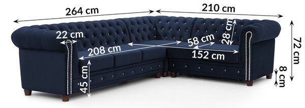 Divano angolare blu allungabile (con penisola a destra/a L) con rivestimento in velluto York Blik – Ropez