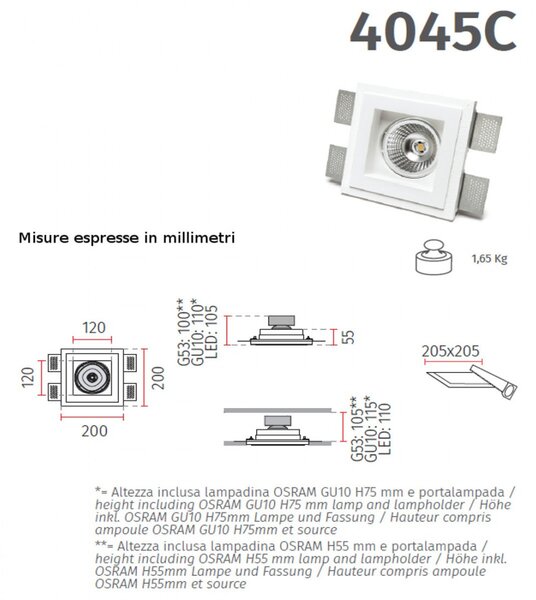 Faretto incasso 9010 belfiore glinda 4045c 3006 led 6.5w sistema wireless gesso cartongesso - Belfiore - 9010