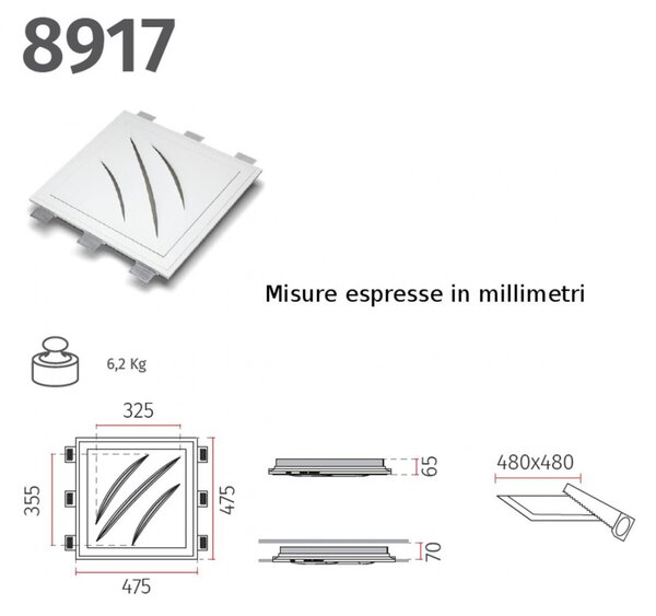Plafoniera incasso gesso 9010 belfiore graffio 8917.3005 led sistema wireless lampada soffitto parete cartongesso - Belfiore - 9010