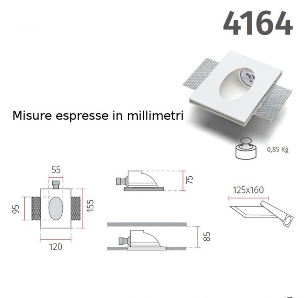 Segnapasso incasso gesso belfiore 9010 ogee 4164.35 gu10 led ip20 cartongesso muro - Belfiore - 9010