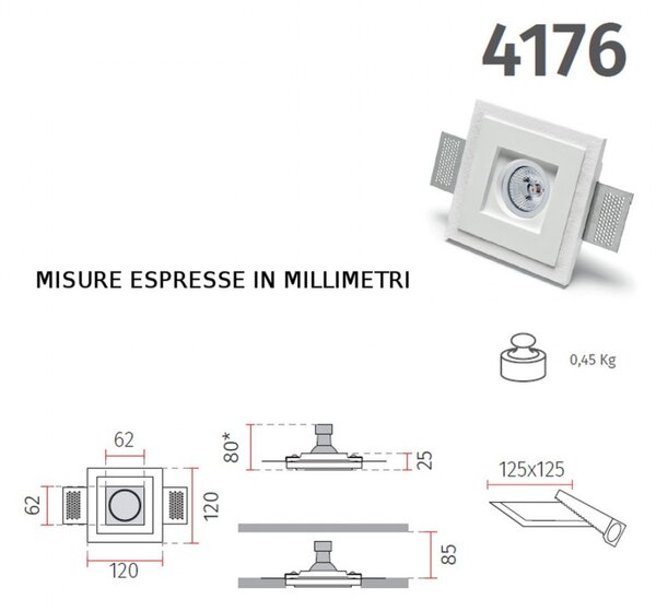 Faretto incasso gesso belfiore 9010 lyra 4176.35 gu10 led ip20 lampada soffitto cartongesso muratura - Belfiore - 9010