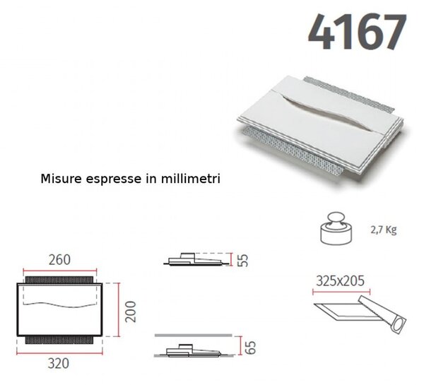 Applique incasso gesso 9010 belfiore chimera 4167.3004 led sistema wireless lampada parete cartongesso muro - Belfiore - 9010