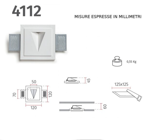 Faretto incasso gesso 9010 belfiore camelia 4112.3000 led wireless ip20 cartongesso segnapasso lampada parete soffitto - Belfiore - 9010