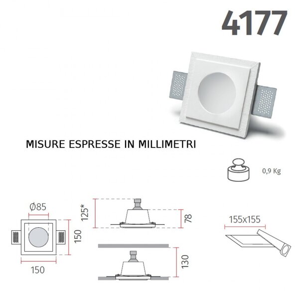 Faretto incasso gesso 9010 belfiore cefeo 4177.35 led gu10 ip20 lampada soffitto cartongesso muro - Belfiore - 9010