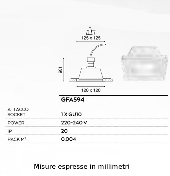 Faretto incasso gesso vetro gea led bianca q gfa594 led gu10 spot moderno cartongesso - Gea Led