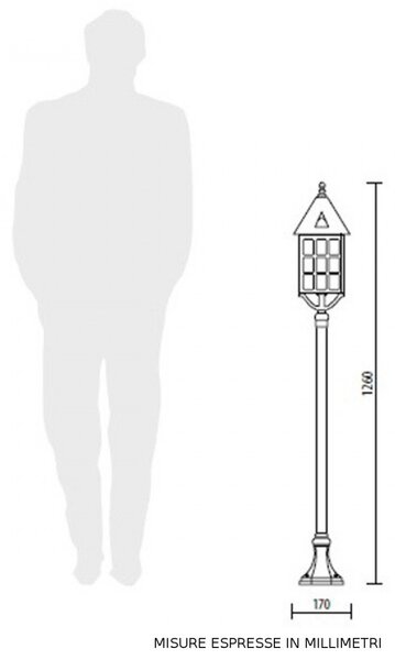 Lampioncino classico lampadari bartalini d.7016 plen blk db.0438 e27 led duralighting piantana lanterna - Lampadari Bartalini Esterno