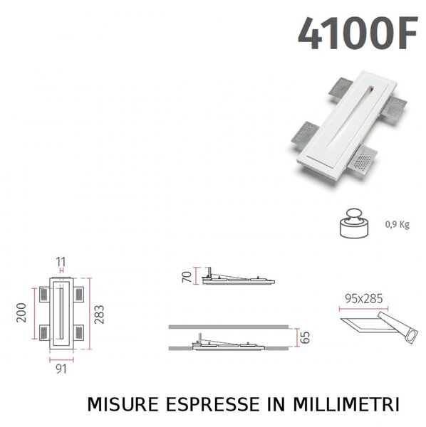 Faretto incasso belfiore 9010 ago 4100f led wireless gesso verniciabile verticale segnapasso cartongesso muro - Belfiore - 9010